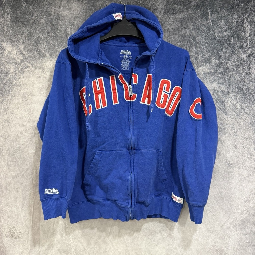Chicago Cubs Stitches Full Zip Hoodie Mens Small Blue MLB Applique Baseball